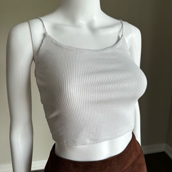Garage White Ribbed Bungee Cropped Cami Size Small - Picture 2 of 6